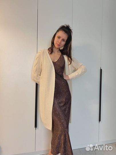 Вязаный кардиган женский длинный 46 48 размер