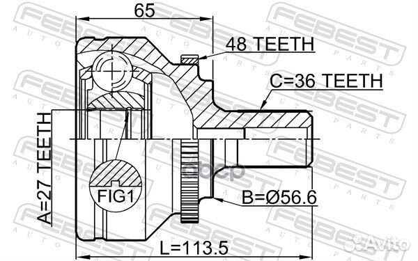 Шрус наружный 27x57x36 volvo s60 i 2002-2009 27