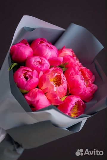 Букет из 9 коралловых пионов