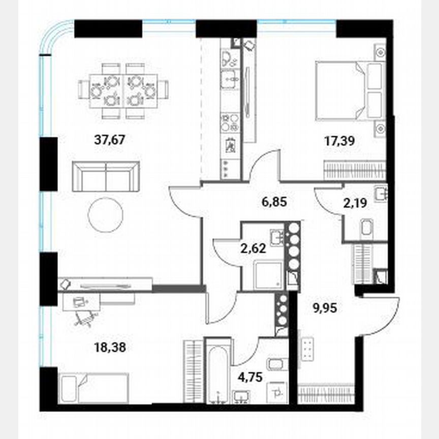 2-к. квартира, 99,8 м², 23/28 эт.