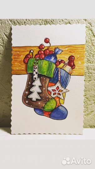 Открытка акварельная в конверте, 10х15 см