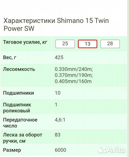 Катушка Shimano 15 Twin Power SW6000PG