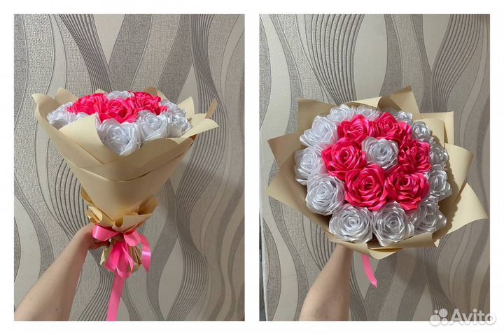Букет роз из атласных лент