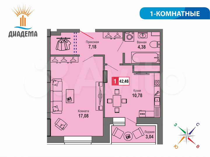 1-к. квартира, 42,5 м², 22/22 эт.