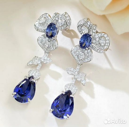 Серьги серебро 925 пробы с сапфирами