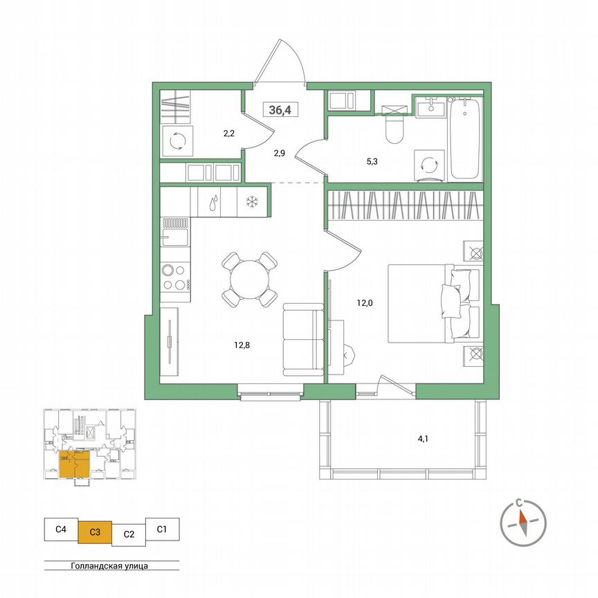 1-к. квартира, 36,4 м², 8/11 эт.
