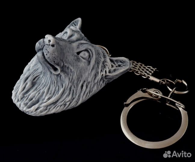 Брелок Голова Волка барельеф литьевой мрамор
