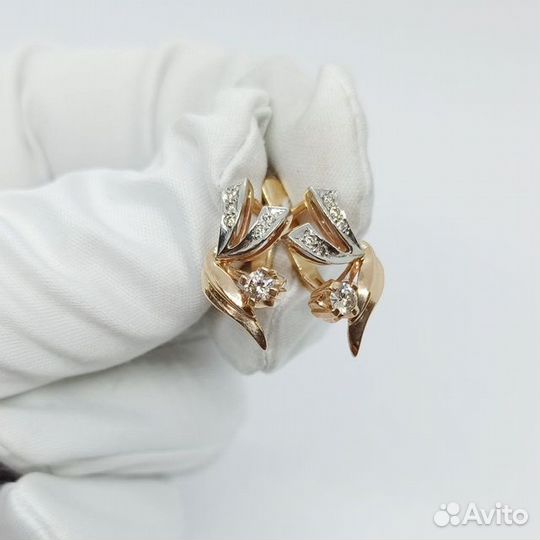 Серьги с природным камнем Золото