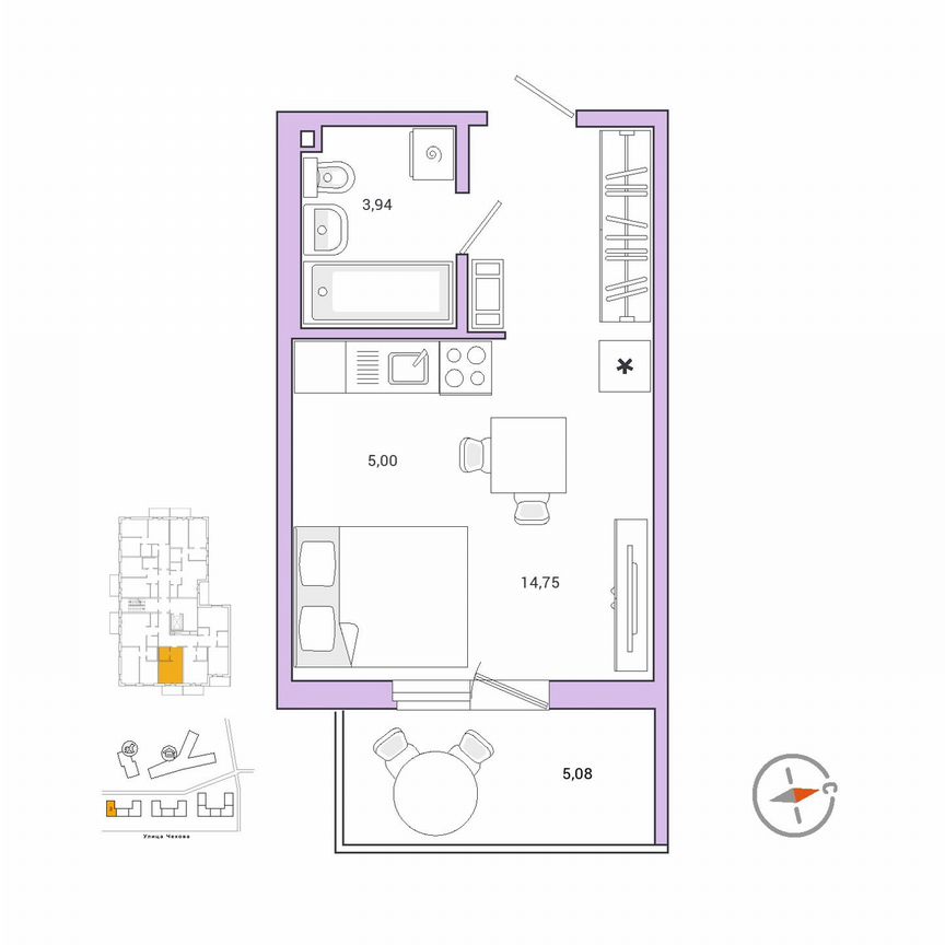 1-к. квартира, 25,3 м², 8/9 эт.