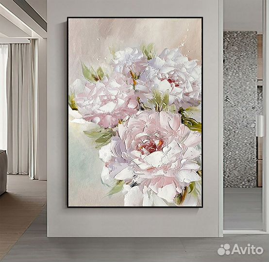 Изысканная картина маслом с белыми цветами