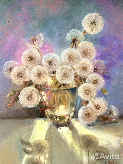 Картина маслом Одуванчики, натюрморт с цветами