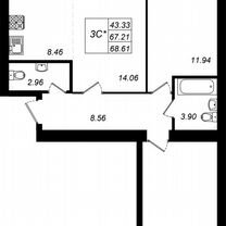 3-к. квартира, 68,6 м², 7/10 эт.