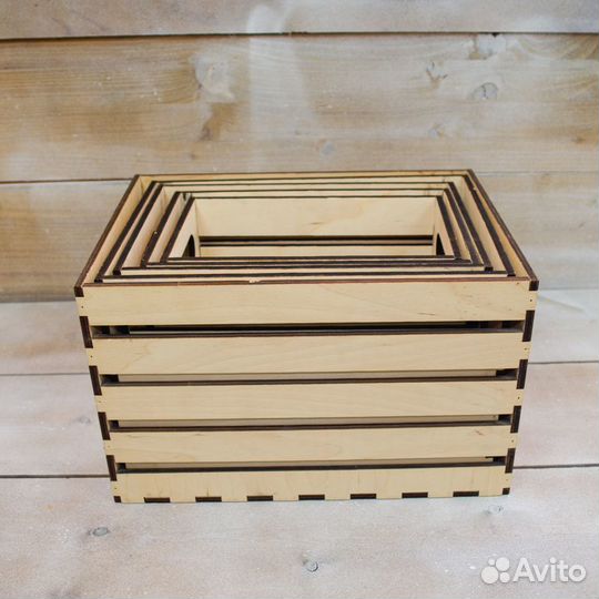 Набор ящиков для хранения деревянных реечных, 4 шт