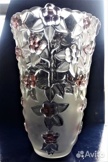 2 высокие вазы хрусталь/цветное стекло(Богемия)