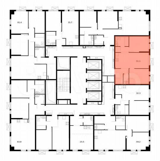 2-к. квартира, 51,1 м², 6/33 эт.