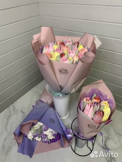 Тюльпаны, зефир, съедобный букет, 8 марта, цветы