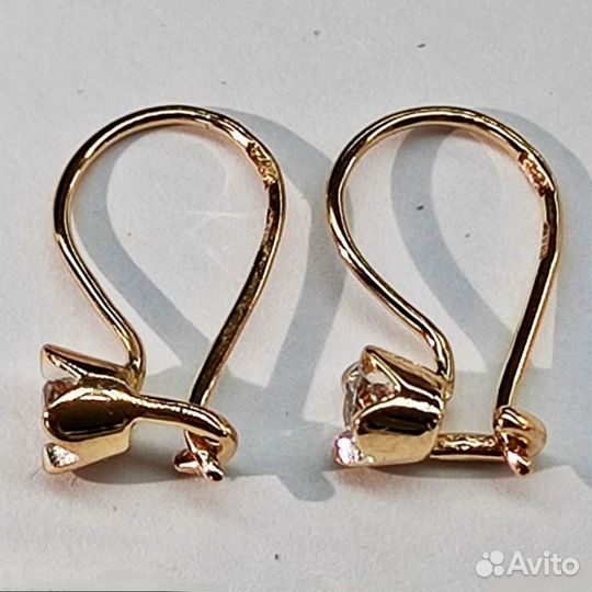 Золотые серьги детские 585 пробы с фианитами