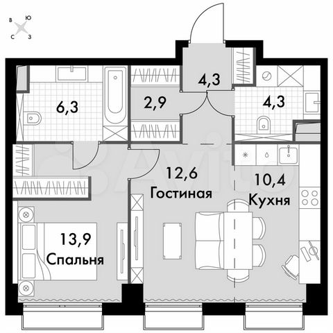 1-к. квартира, 54,7 м², 2/44 эт.