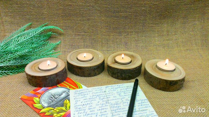 Подсвечники из натуральных спилов дерева