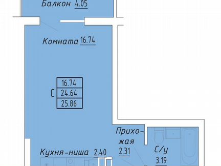 Квартира-студия, 25,9 м², 6/9 эт.