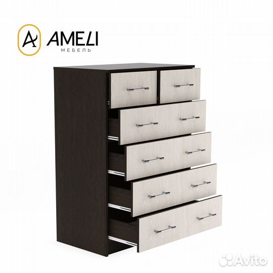 Комод 6 ящиков, премьер 80х100 см, Венге/Дуб