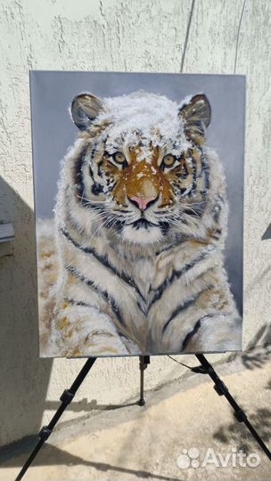 Картина маслом на холсте тигр в снегу