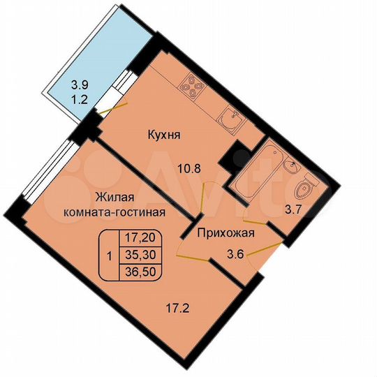 1-к. квартира, 36,5 м², 5/9 эт.