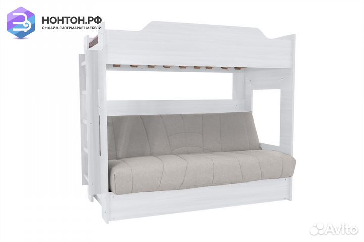 Двухъярусная кровать с диван-кроватью светло-серый