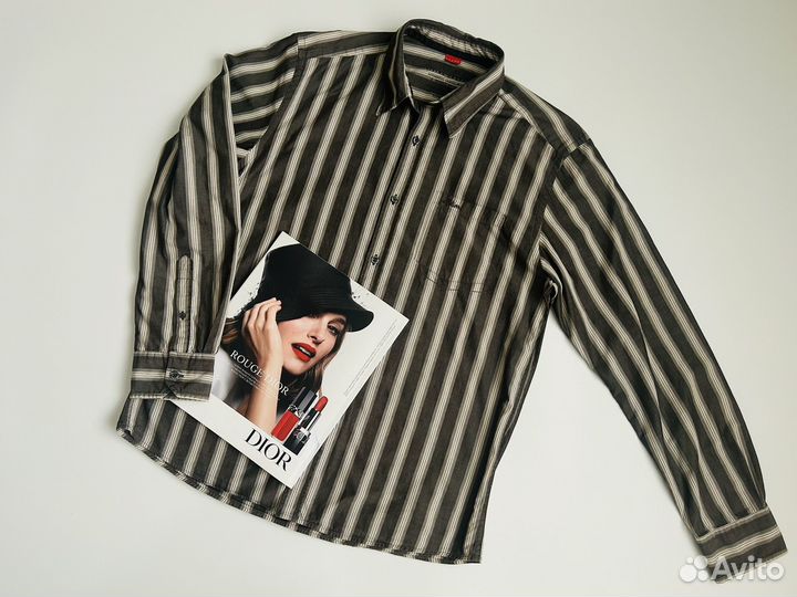 Рубашка в полоску мужская серая L 50