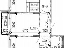 2-к. квартира, 59 м², 2/4 эт.