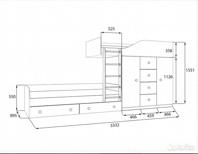 Детская кровать Белый Дуб Молочный