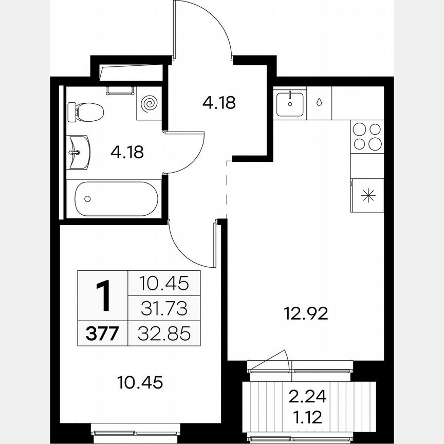 1-к. квартира, 32,9 м², 8/9 эт.
