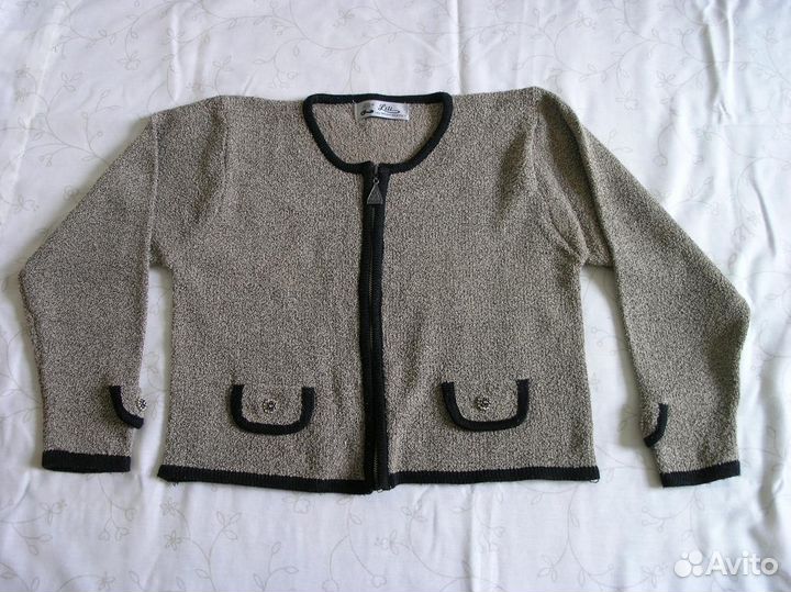 Кофта короткая букле черно-бежевый винтаж