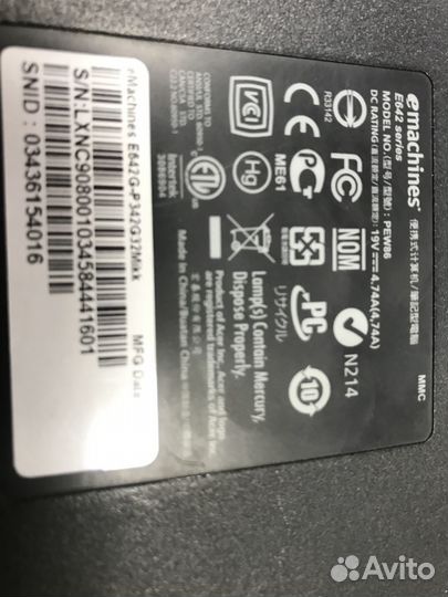 Ноутбук eMachines E642 series PEW86 в разбор