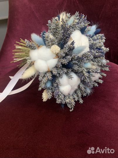 Букет невесты из сухоцветов, лаванда, хлопок