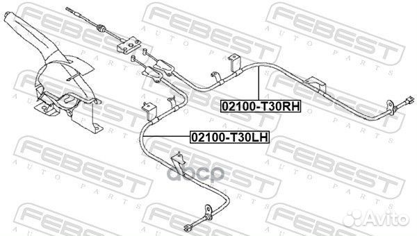 Трос ручного тормоза правый 02100T30RH Febest