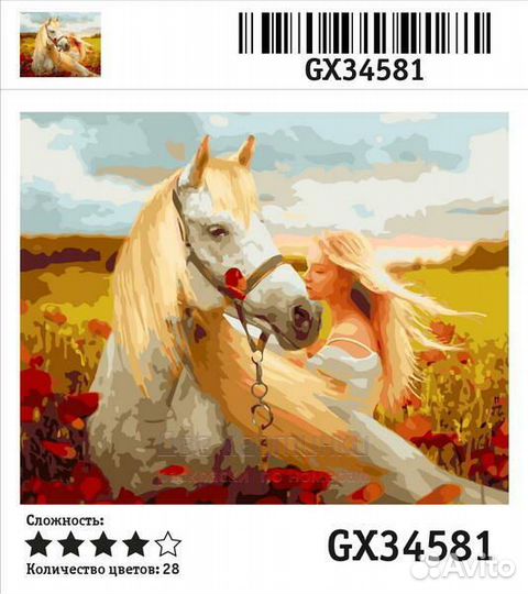 Картина по номерам 40x50 Белая лошадь и девушка на