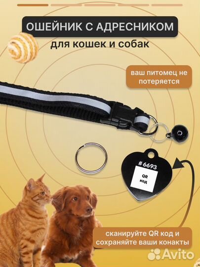Ошейник адресник для кошек и собак с QR