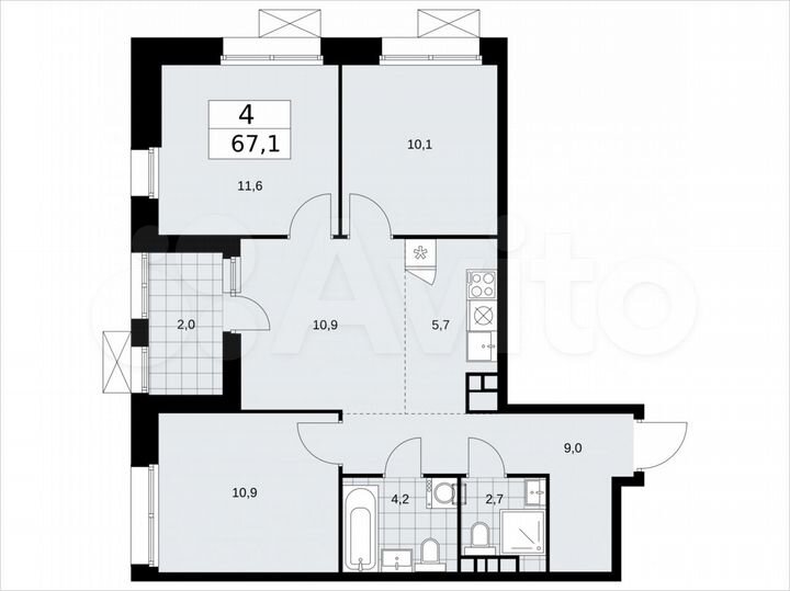 4-к. квартира, 67,1 м², 14/21 эт.