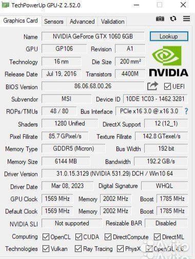 Игровая видеокарта GTX MSI Gaming X 1060 6gb