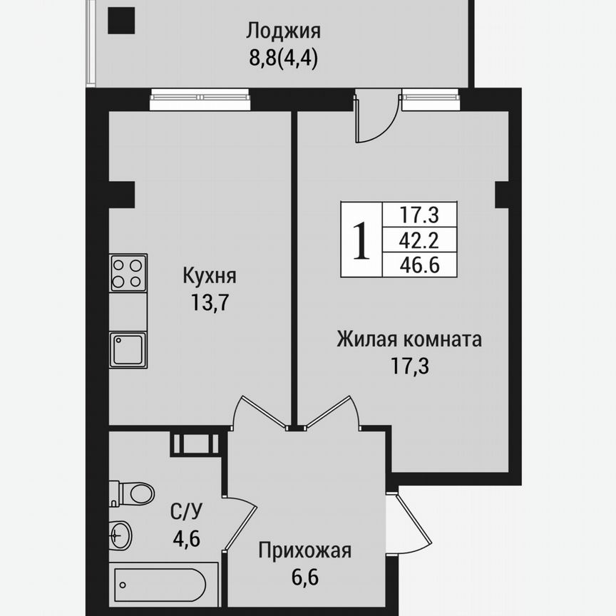 1-к. квартира, 50,1 м², 2/15 эт.