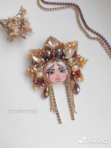 Брошь ручной Матрешка Врач Губы Шанель Серьги