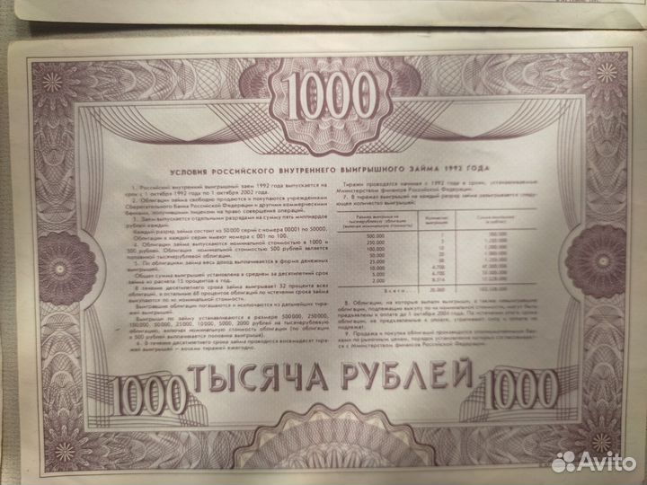 Облигации 1992 года 1000 р