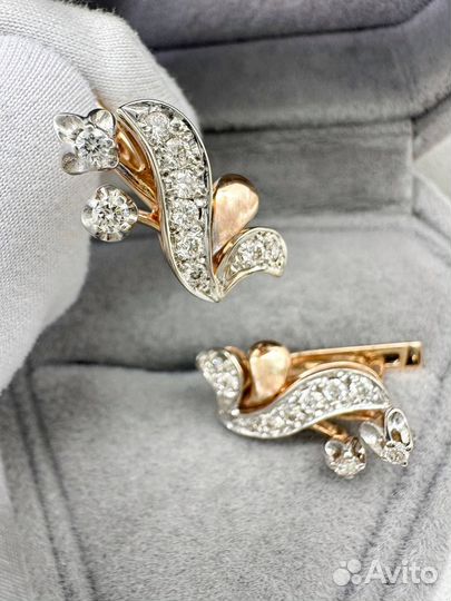 Золотые серьги с бриллиантами 585 / 6.14 гр