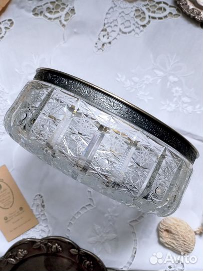 Ваза хрусталь с ободком (Мельхиор/Серебро)