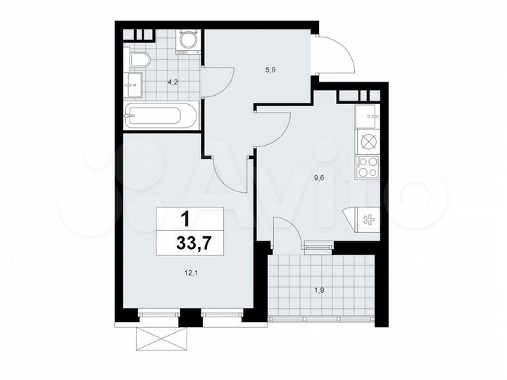 1-к. квартира, 33,7 м², 13/19 эт.