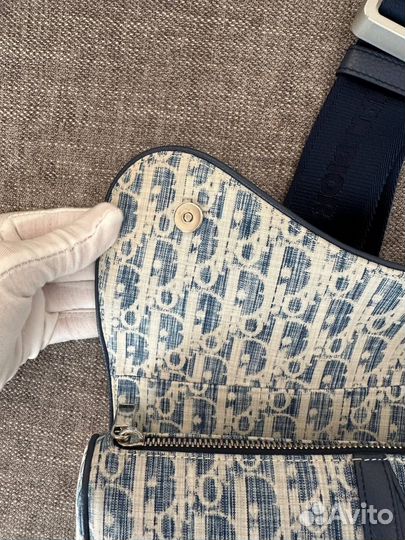 Dior Saddle Bag Blue Oblique Kasuri Jacquard