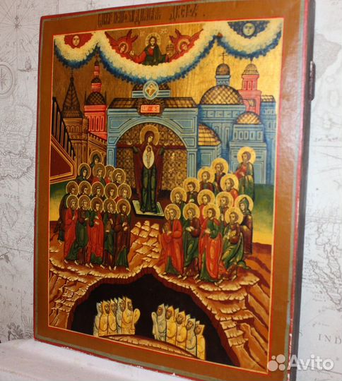 Старая икона Непроходимая Дверь 50*41*4 золото