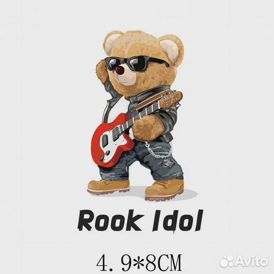 Термонаклейка на одежду мишка рок идол 2 шт
