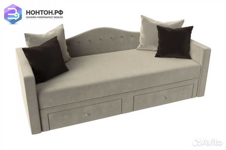 Детский прямой диван Дориан микровельвет бежевый